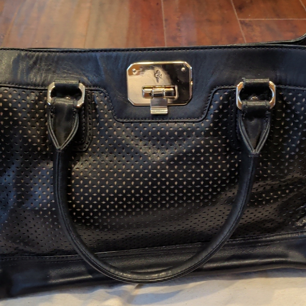 Black Perforated Leather Shoulder Bag